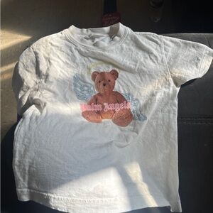 Palm Angels White Kids Teddy Angel Graphic Tee with Pink Logo